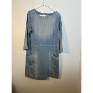 AG Adriano Goldschmied Denim Knit Cocoon Dress Size L 3/4 Sleeve with Pockets
